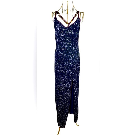 L.A. Glo Vintage Y2K Navy Long Gown, Colorful Sequins, 9/10 Juniors or S Women’s - Picture 5 of 16